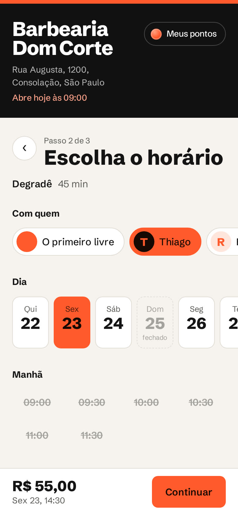 Agendamento em 3 toques